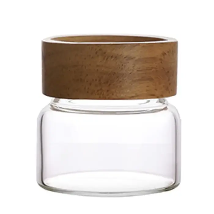 Bocaux de Stockage en Verre Borosilicate, Conteneurs Alisensde Cuisine avec Vide en Bois d'Acacia po