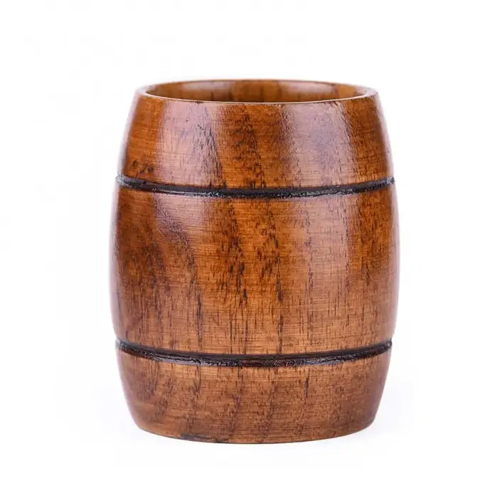 Tasse en bois en forme de baril pour bière, thé, café, lait, eau – Vaisselle de cuisine, bar, pub