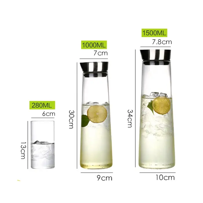 Bouteille d'eau en verre épaissi avec couvercle en acier inoxydable