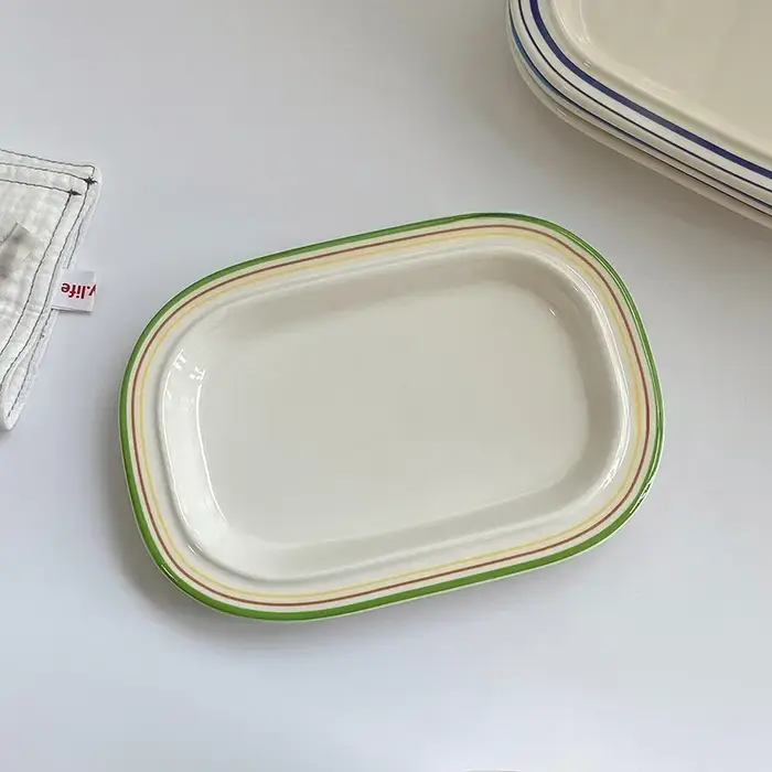 Plat Dim Sum en céramique linéaire de Style coréen
