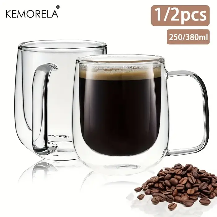 KEMORELA 1/2 pièces tasse à café Double paroi avec poignée