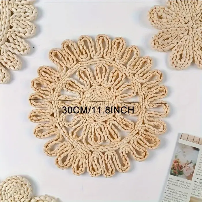 Napperons et sous-verres en rotin tissé à la main – Tapis de table circulaires résistants à la chaleur pour la cuisine