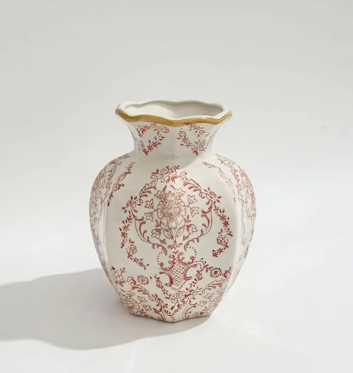 Vase en porcelaine rouge et blanc, peint à la main, décoration élégante pour la maison, salon, entré