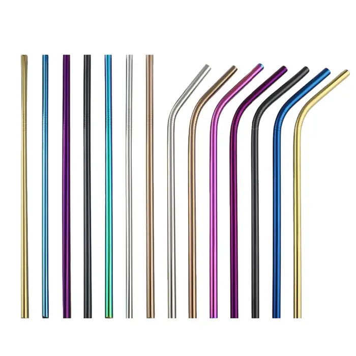 Pailles à boire en métal réutilisables en acier inoxydable 304, paille à boire droite courbée robust