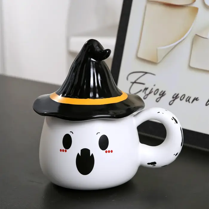 Tasse en céramique pour Halloween, tasse à café créative de sorcière 330ml/11Oz avec couvercle de ch