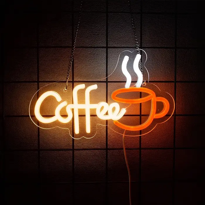Enseigne néon café, enseignes lumineuses LED en forme de tasse pour la décoration de bar