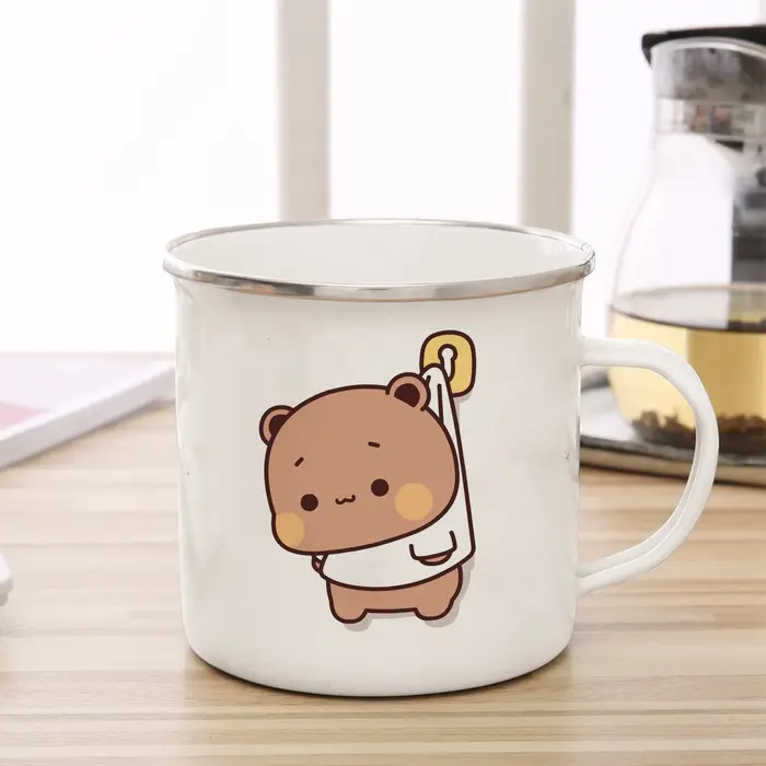 Dessin animé lait moka ours seins et Doodle émail tasse café thé