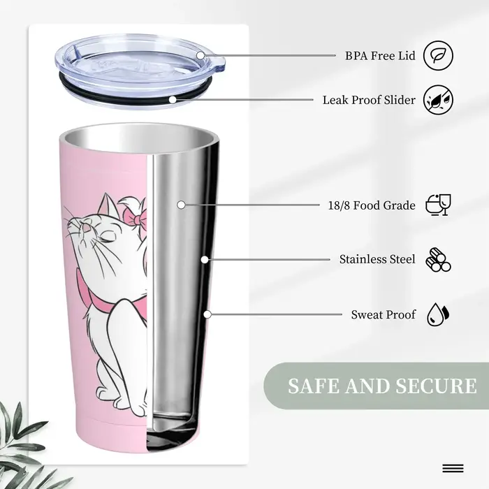 M-Maries Cat Cute from Aristocats Tumbler Tasses à café isolées sous vide en acier inoxydable à double paroi