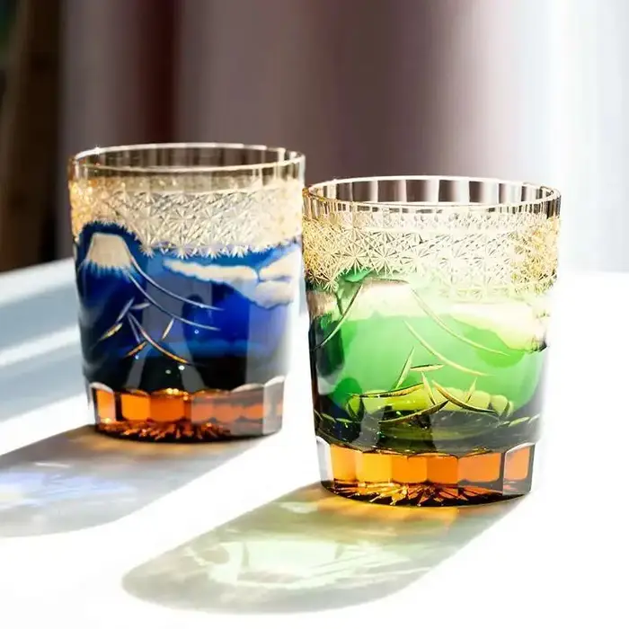 Gravure à la main japon mont Fuji Edo Kiriko verre à whisky ambre cristal verres à vin gobelet