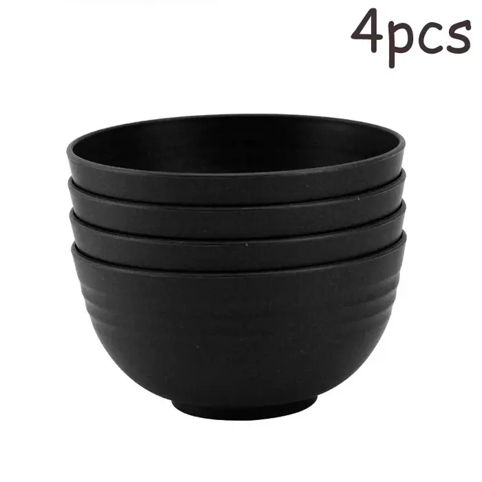 Ensemble de bols en plastique noir 4/6/8 pièces, pour salade de fruits, nouilles instantanées, adapt