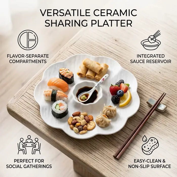 Plateau à dumplings japonais en plastique avec coupelle à sauce