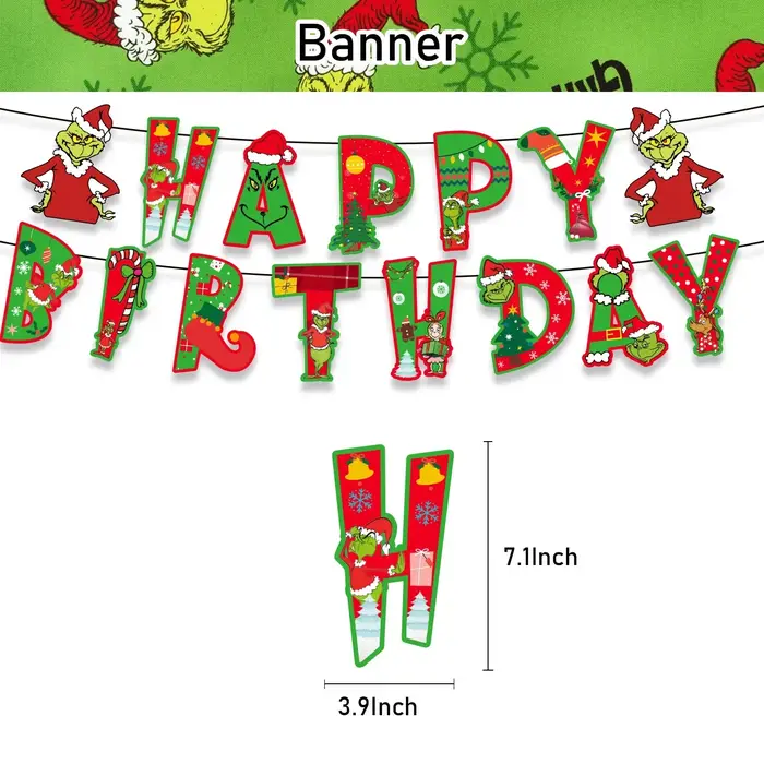 Vaisselle de fête d'anniversaire Grinch de noël
