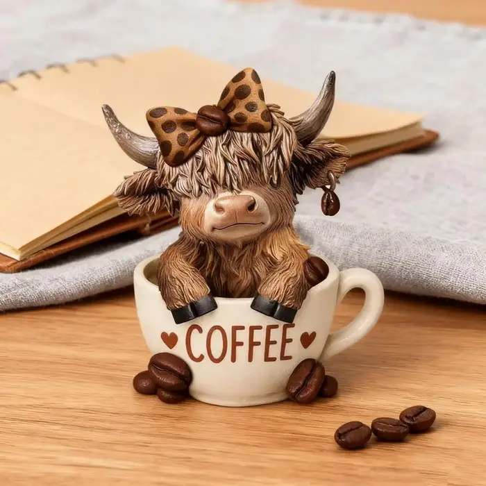 Statue de vache sur le thème du café