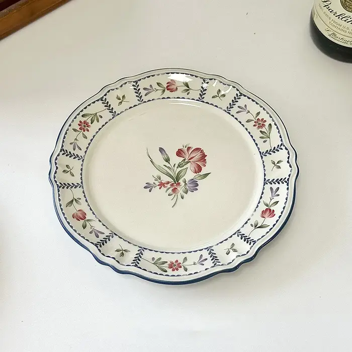 Assiette en céramique imprimée française, assiettes de service Vintage pour la maison, disque à pâte