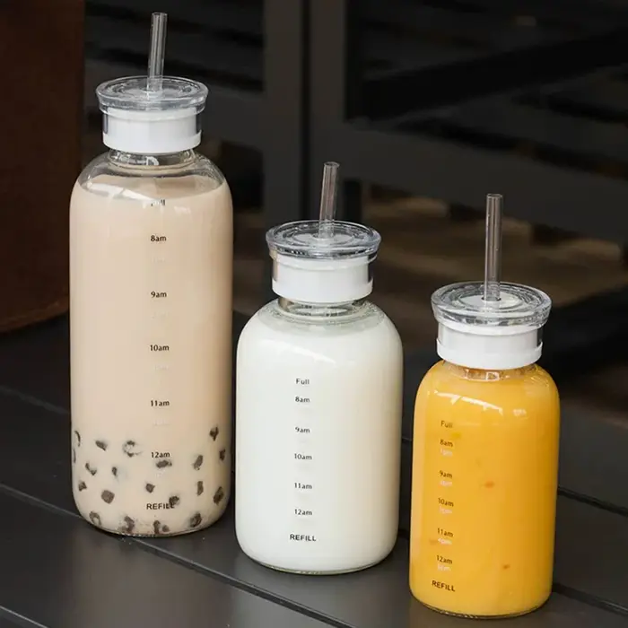 Bouteille d'eau en verre grande capacité 300/500/750 ml avec paille