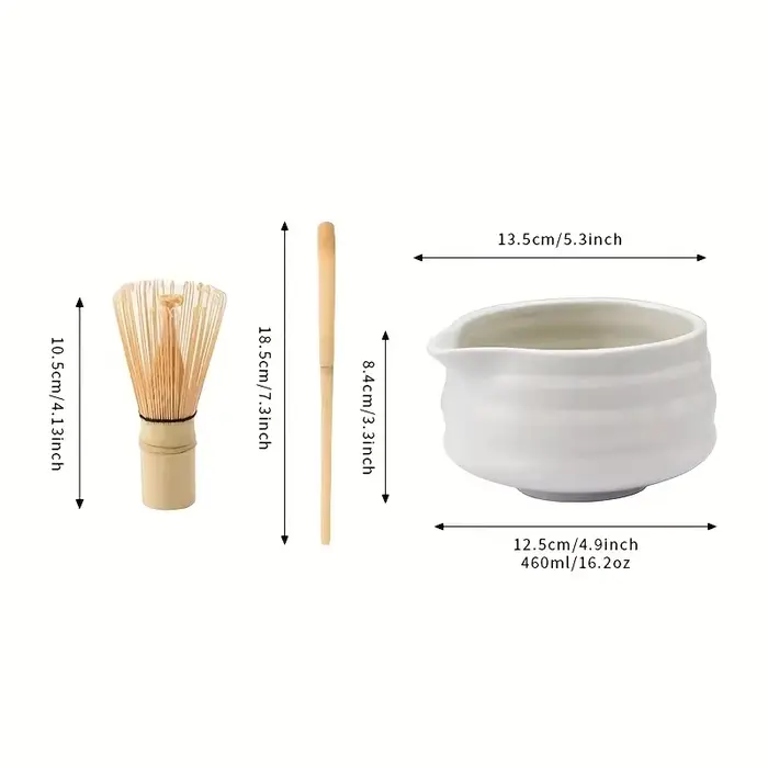 1 ensemble d'ensemble Matcha japonais, bouche blanche avec bol Matcha et fouet Matchas, service à th