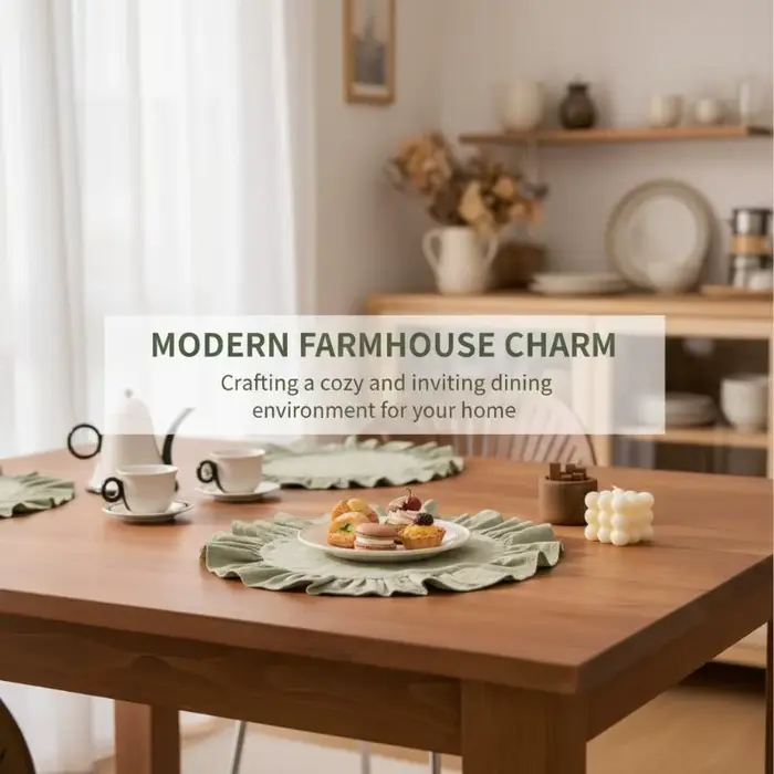 Set de table rustique rond de couleur unie avec bord festonné