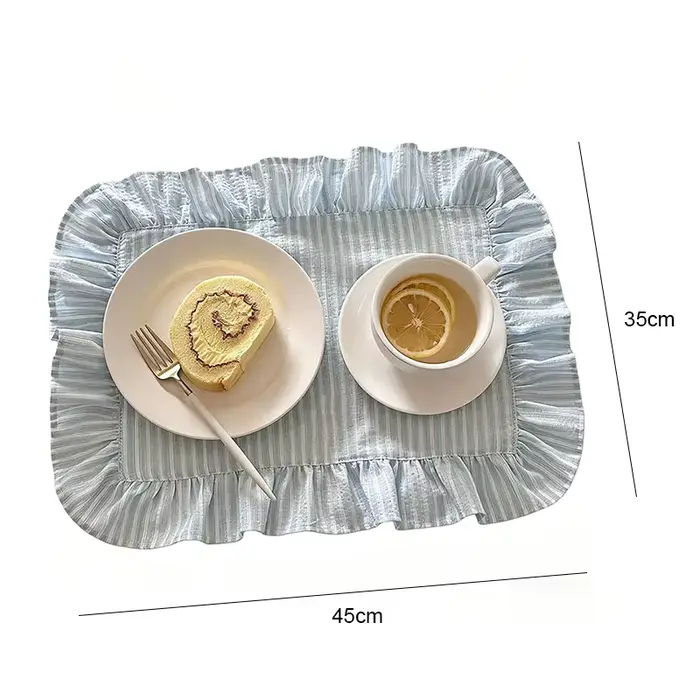 Nouvel ensemble de sets de table à volants rayés rose et bleu