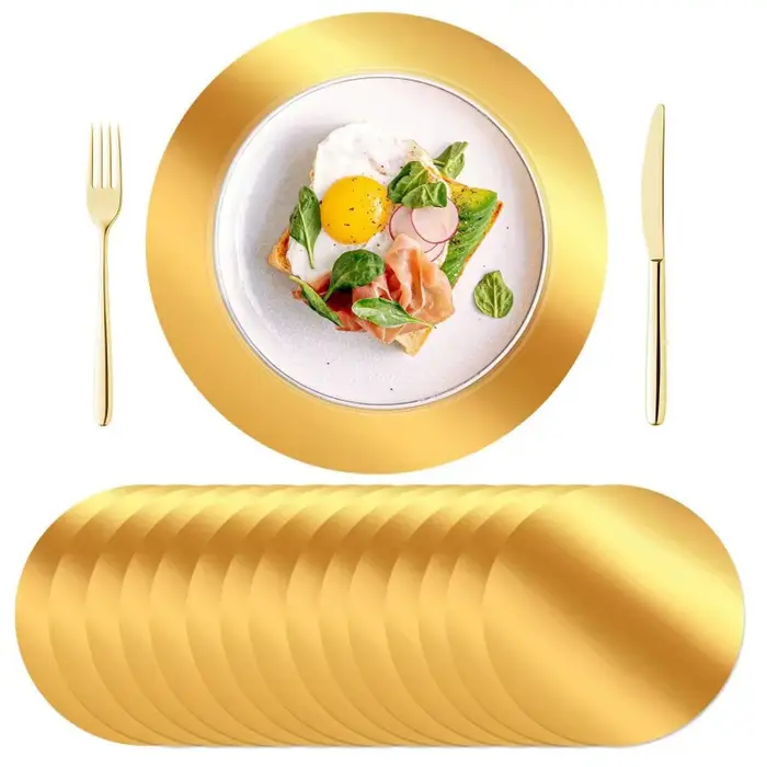 Napperons ronds dorés en papier jetable de 13 pouces, tapis de Place miroir pour cuisine, Banquet, m