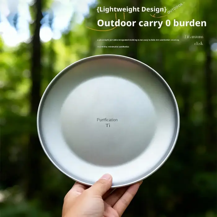 Assiette ronde givrée en titane ultralégère portable pour camping en plein air 200 mm – Vaisselle de pique-nique