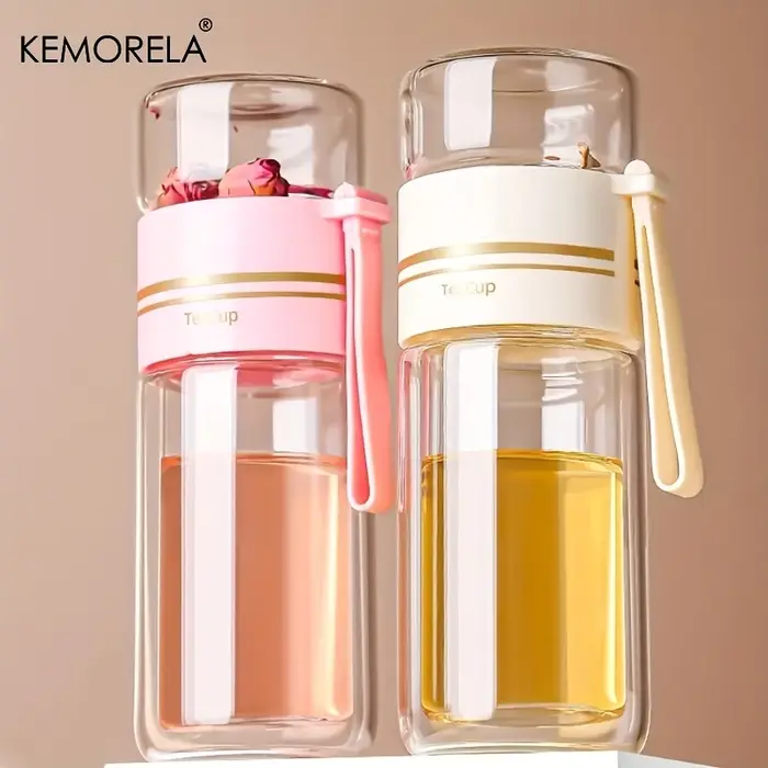 1PCS Tasse à thé portable en verre borosilicate à double paroi de 520 ml avec infuseur