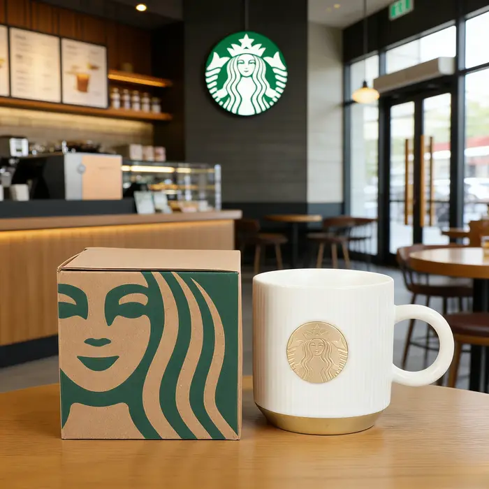 Mug en céramique blanc vintage Starbucks Gold Siren