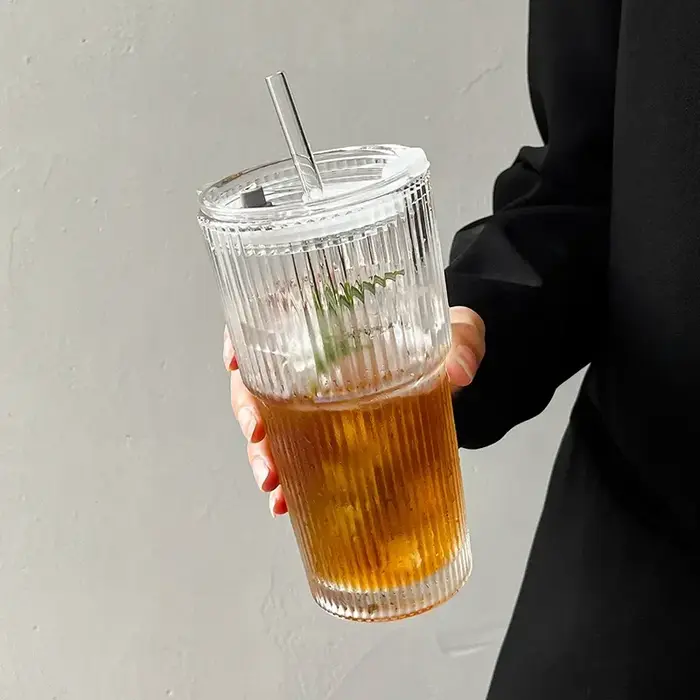 Tasse à café en verre à rayures de 600ML