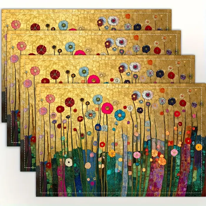 4 sets de dessous-de-plat dorés à motifs floraux Gustav Klimt – Design artistique