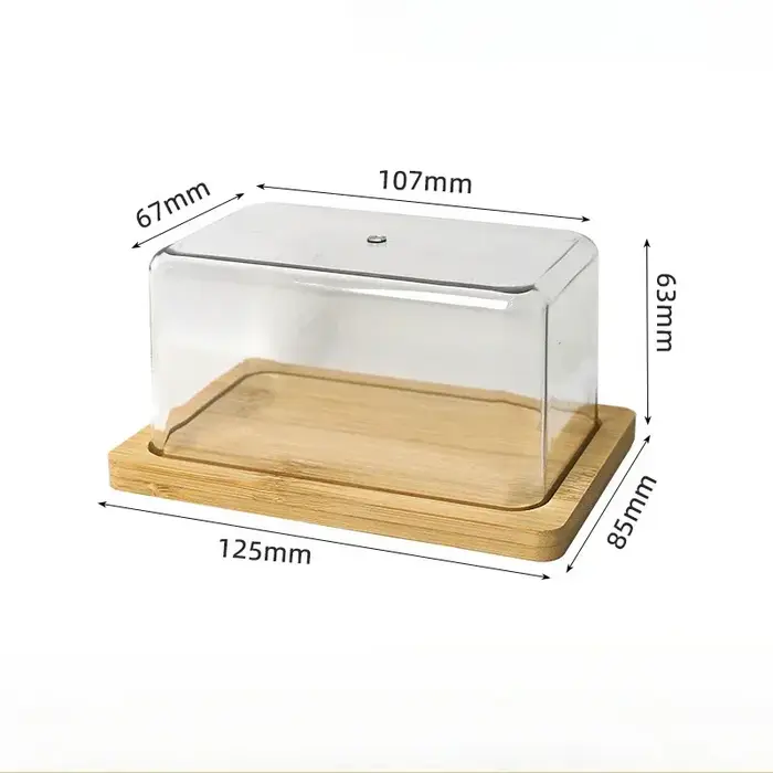 Plateau à beurre en bambou pour comptoir avec couvercle en acrylique transparent, boîte de rangement