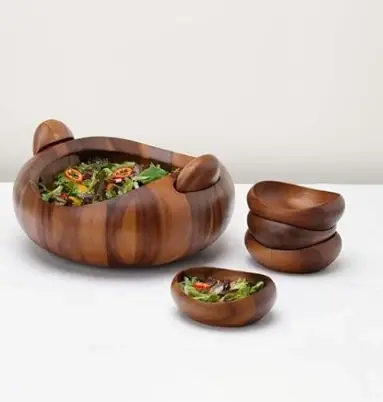 Ensemble de salade de bol de service en bois d'acacia de 15 pouces