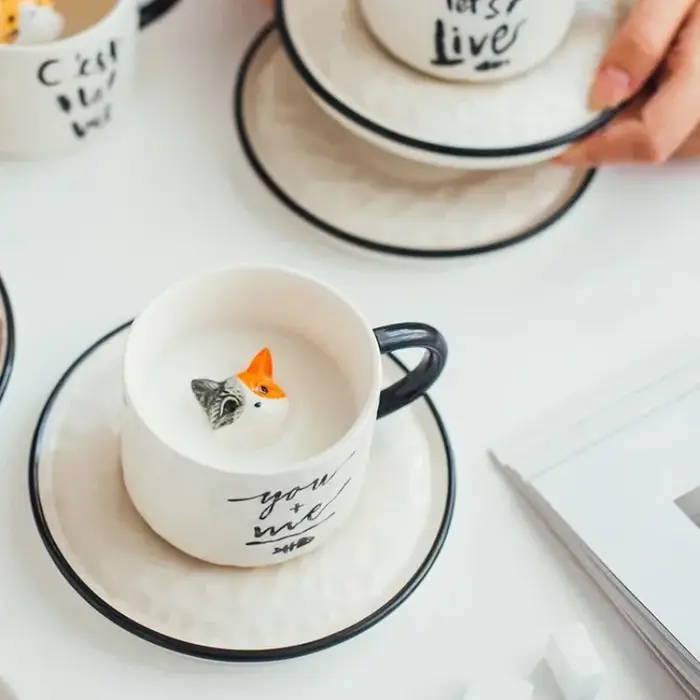 Tasse à café en céramique chat mignon de dessin animé moderne