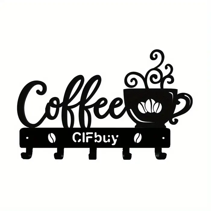 Art mural en métal rustique avec signe de tasse de café et crochets
