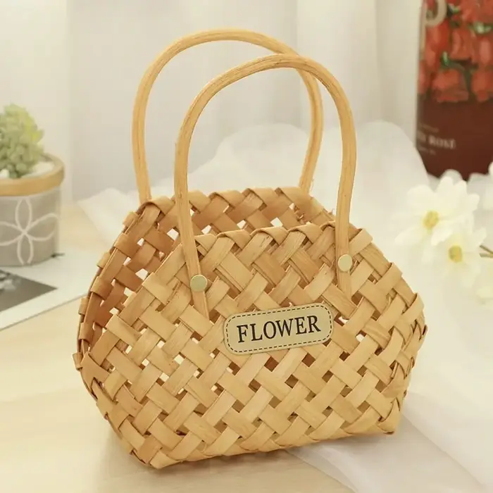 Mir à Fleurs Tissé en Bambou, Fait à la Main, Cache-Pot Décoratif