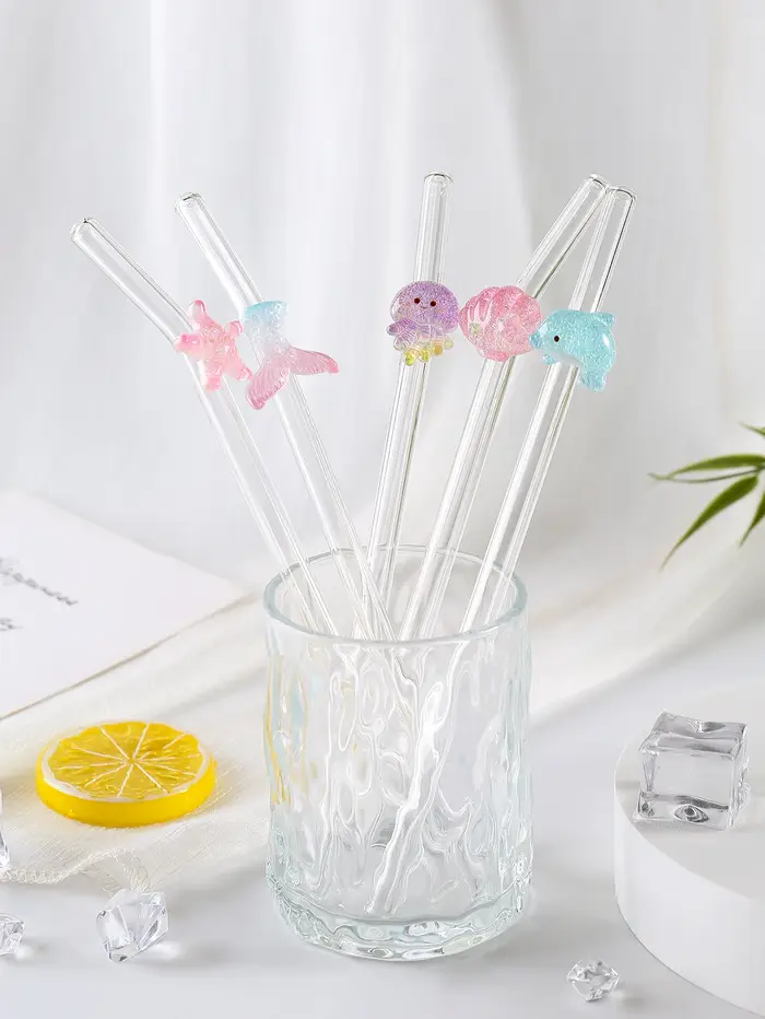 1/6 pailles en verre sur le thème de l'océan