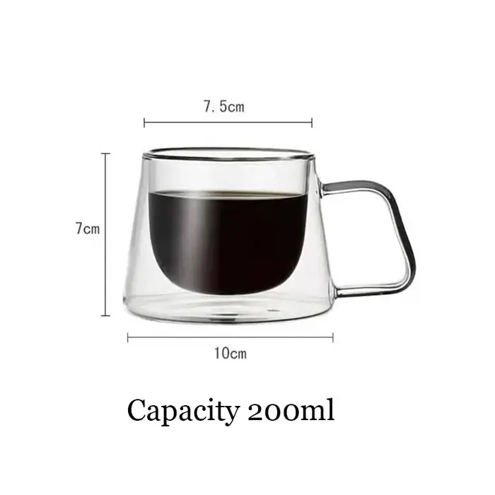 Tasse à café expresso en verre à double paroi, verre transparent à haute teneur en borosilicate, tas