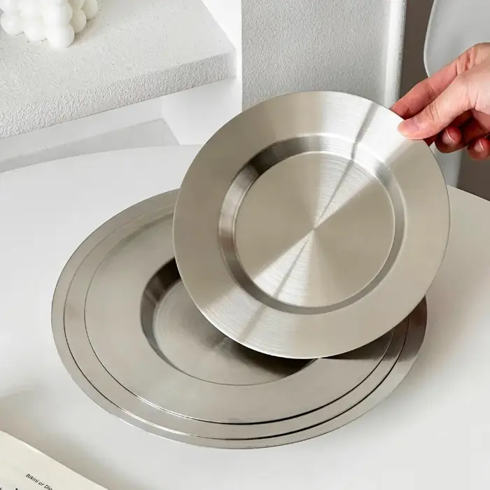 Assiette coréenne ronde en acier inoxydable pour steak