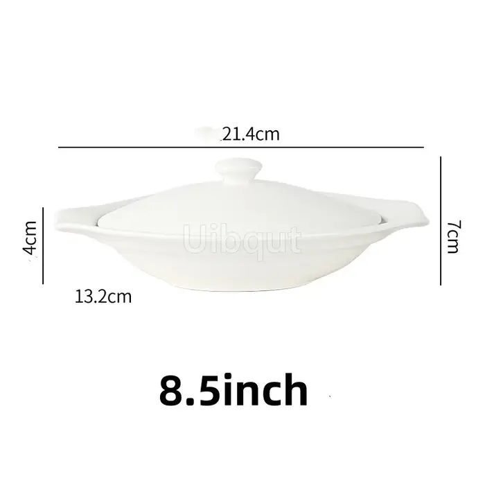 Vaisselle elliptique ovale en céramique assiette blanche plat avec couvercle tasse à légumes hôtel c