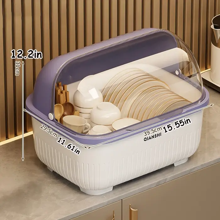 Égouttoir à vaisselle avec couvercle de protection - Meuble de rangement de cuisine peu encombrant et anti-poussière