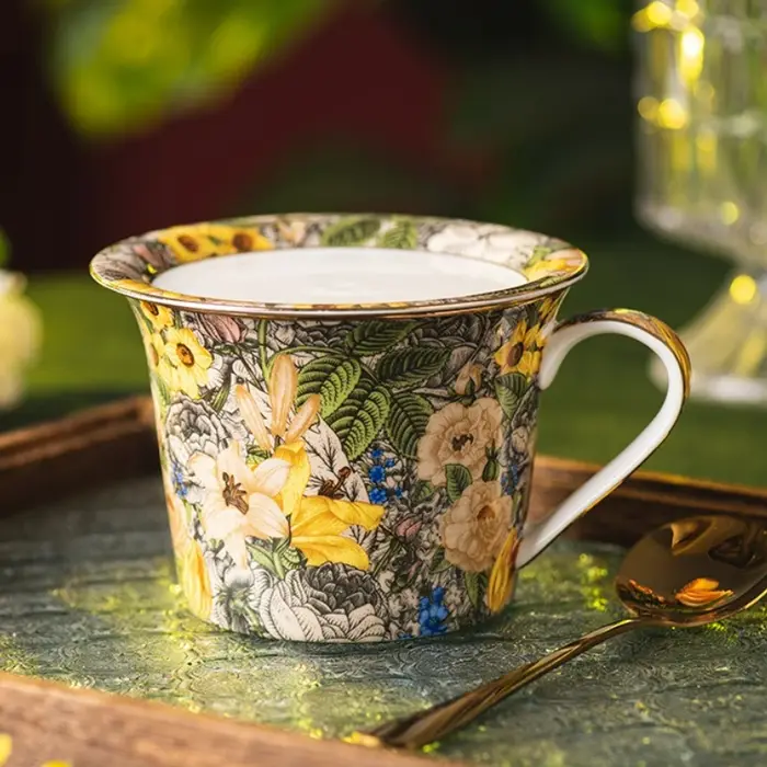 Tasse à café en céramique européenne fleur colorée ménage petit déjeuner