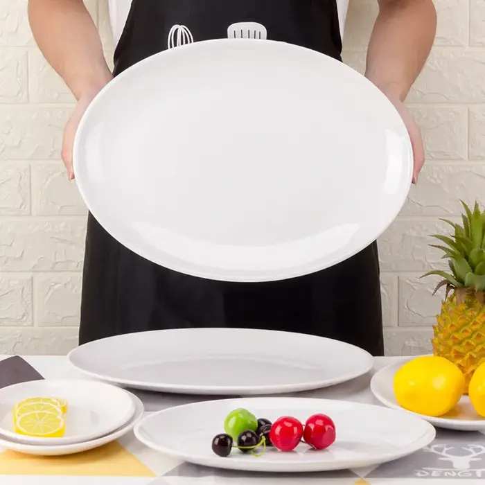Assiettes ovales en mélamine blanche de 9 à 14 pouces