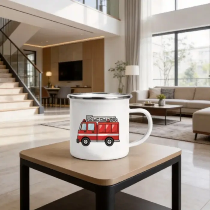 Tasses à café pour le petit-déjeuner, tasses à bière, tasses à thé, mugs en émail, vaisselle à boisson, avec motif d'excavatrice de dessin animé, amusantes, de voyage, mignonnes, originales, style ani