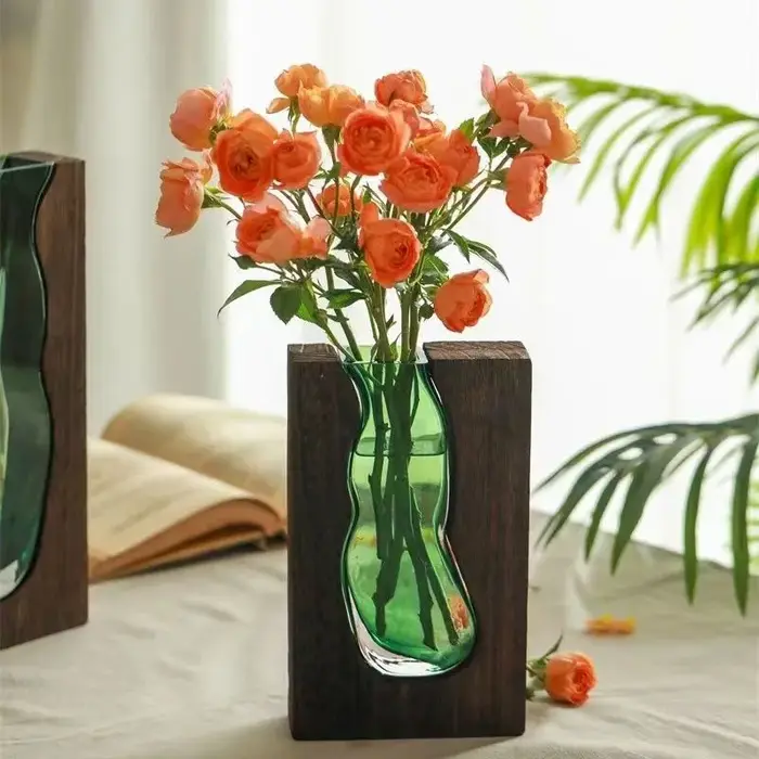 Vase en verre Transparent en bois massif