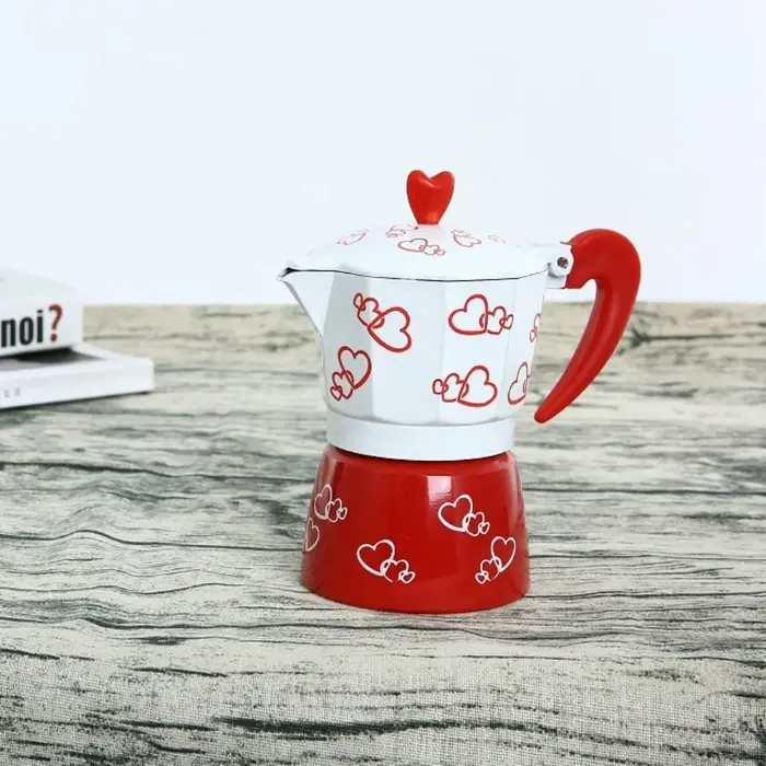 Pot à moka en aluminium à motif de cœur personnalisé