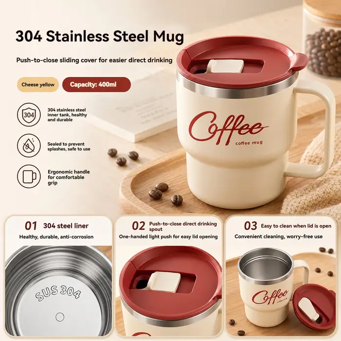 Mug à café en acier inoxydable de 400 ml avec poignée