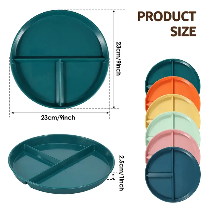 Assiette compartimentée en plastique réutilisable, empilable, pour enfants et adultes, idéale pour l