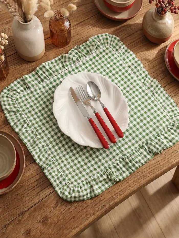 Ensemble de 6 sets de table carrés à carreaux verts gingham