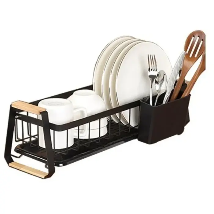 Égouttoir à vaisselle de cuisine détachable grande capacité avec poignée en bois