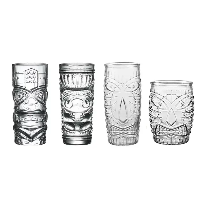 Bar Tiki Lunettes Tiki Mug - Gobelets transparents en verre de style hawaïen