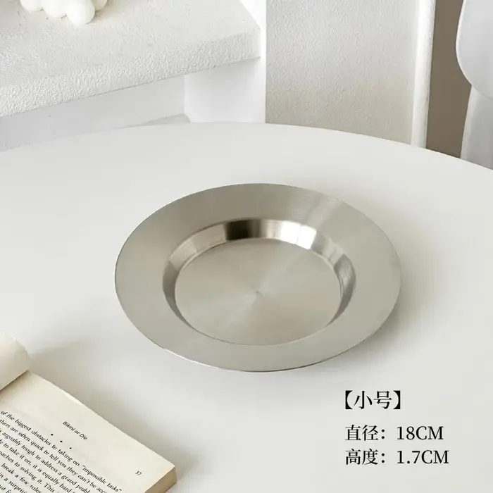 Assiette coréenne ronde en acier inoxydable pour steak, pâtes, gâteaux, desserts, plateau de service