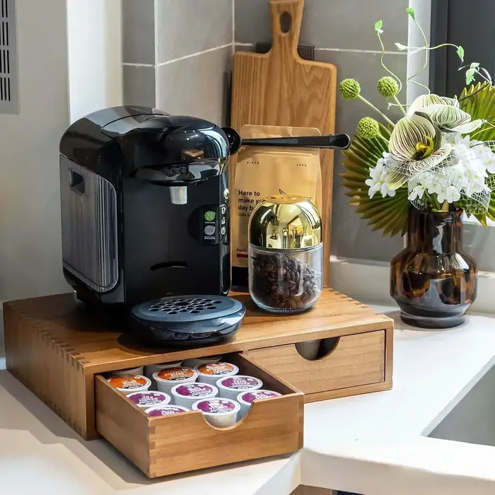 Tiroir de rangement pour capsules de café en bois